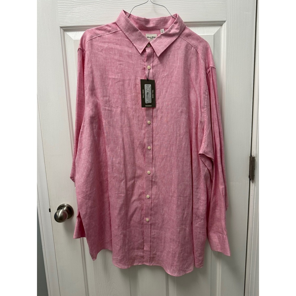 Murano Baird McNutt Linen Shirt Mens 3XT Pink Long Sleeve Tall Button Down NEW
